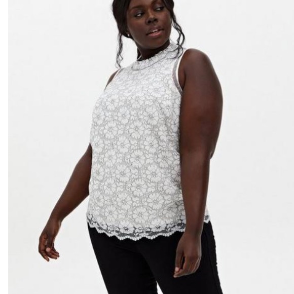 torrid Tops - Torrid size 1 ivory lace and black print lace high neck sleeveless top